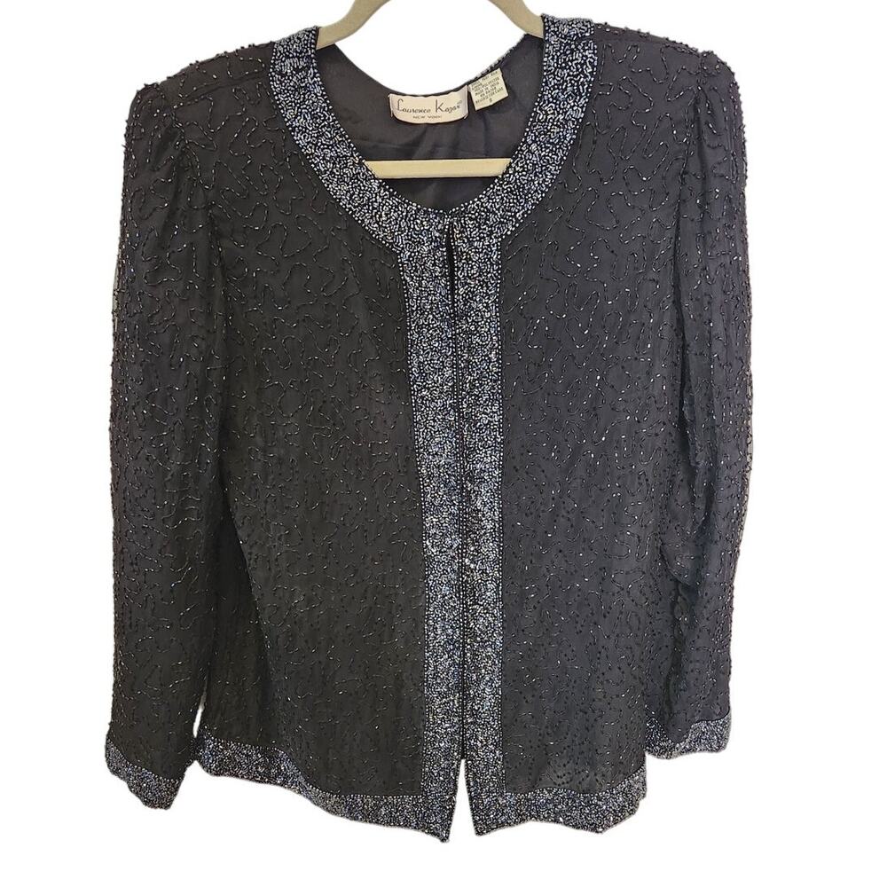 Vintage Laurence Kazar Full Beaded Silk Black Cocktail Evening Jacket Size Small - Picture 6 of 7